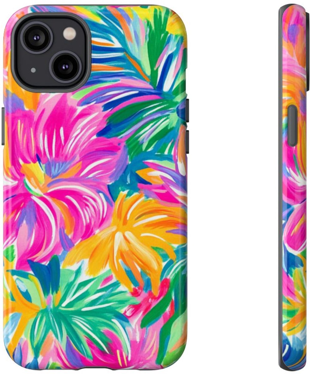 Vrolijk Tropisch Bloemenpatroon – Telefoonhoesje Geschikt voor iPhone 14 Plus