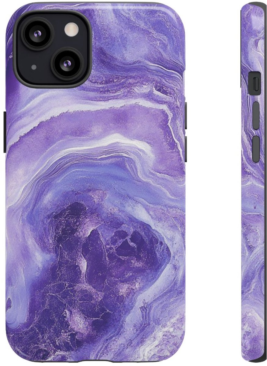 Paarse Marmerstructuur – Glanzend Stevig Hoesje Geschikt voor iPhone 13