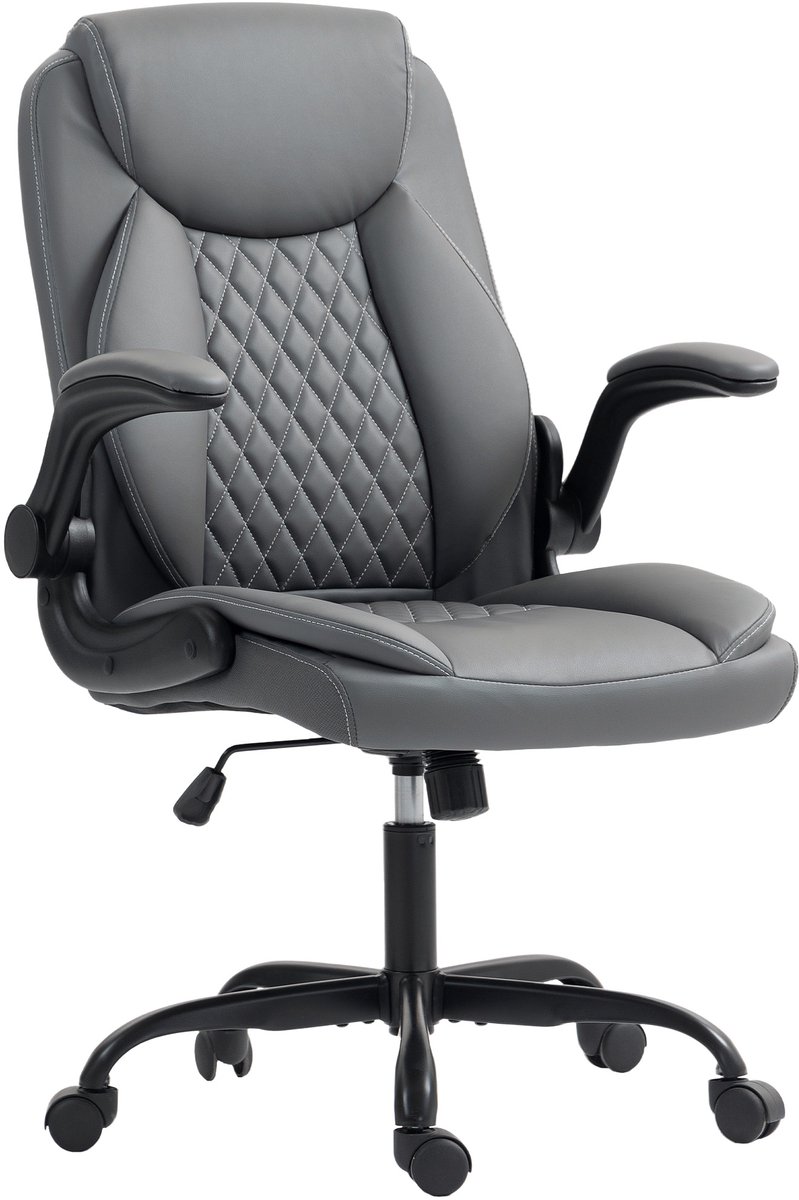 HOMCOM-Bureaustoel-67x65x110cm-Polyurethaan-Donkergrijs