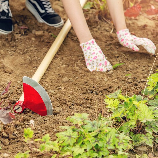 KADAX Hak met metalen kop, tuinhak met steel van hout, trekhaak voor het verwijderen van onkruid, onkruid, tuinaccessoires voor wieden (halfrond, breedte: 18 cm, rood) van Merkloos	 — afbeelding 4