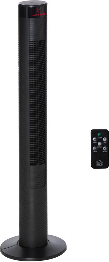 Turmventilator schwarz mit Fernbedienung, 4 Windmodi, Timer, Oszillation, höhenverstellbar, leise Lüfter