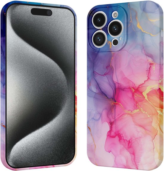 Coque de téléphone Smartphonica pour iPhone 15 Pro avec imprimé marbre arc-en-ciel - Coque souple flexible en TPU - Coque arrière Design marbre Rainbow pour iPhone 15 Pro