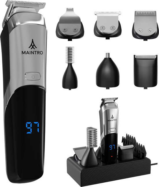 Maintro 6 in 1 Baardtrimmer - Trimmer Baard & Lichaam - Neustrimmer - Bodygroomer - IPX6 Waterdicht - Incl. 6 opzetstukken