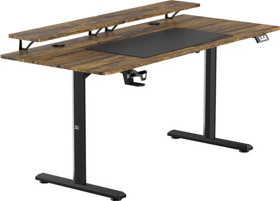 Ultradesk HIGHLANDER XXL – Bureau voor Gaming, Kantoor & Home Office – Bruin – 160 x 70 cm – Elektrisch verstelbaar – Ergonomisch