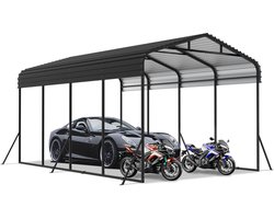 Extra grote metalen carport, tent, garage, robuuste autoberging, buitengarage, bootopslag, garage, tent, opbergtent, kampeertent - 12x20FT - 600×370×260cm