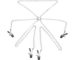 Nooitmeersaai - Tepel- schaamlipklemmen set - Metaal - Zilverkleurig - incl. ketting