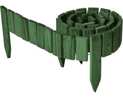 Garronda Rollborder - Flexibele houten - Gazonafscheiding - Palissade padenafscheiding - kan worden ingekort - Donkergroen - Hoogte: 10 cm, hekje 200 cm - GD-BRU-RollborderF200