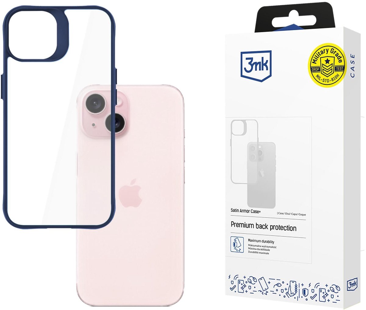 3MK Satin Armor Case+ mobiele telefoon behuizingen 15,5 cm (6.1") Hoes Blauw, Transparant