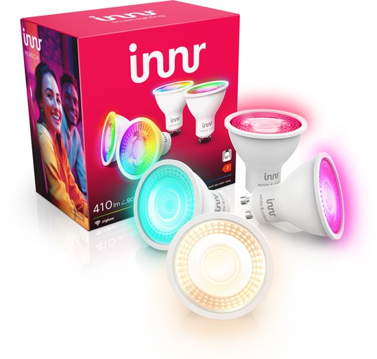 Innr smart GU10 lamp – Zigbee – geschikt voor Philips Hue – LED spot – wit en gekleurd licht – slimme lamp – ledlamp dimbaar – 410 lumen – 4 pack