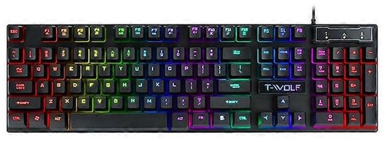 T-WOLF T20 USB bedraad gamingtoetsenbord met kleurrijk, verlicht ergonomisch mechanisch