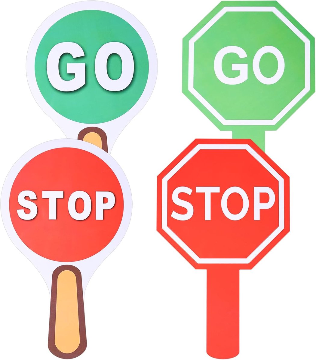 Image of 4st Stop and Go-Bord met Handvat, Rood Lichtgroen Lichtbord Dubbelzijdig Handbediend Stop and Go-Bord Voor Kinderen Leslokaal Verkeersveiligheid
