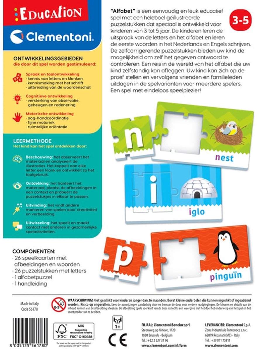 Clementoni - Letters leren - Eerste alfabet - Stukken voor kinderen - Alleen of samen spelen - Educatief Speelgoed - 3-5 jaar — afbeelding 4