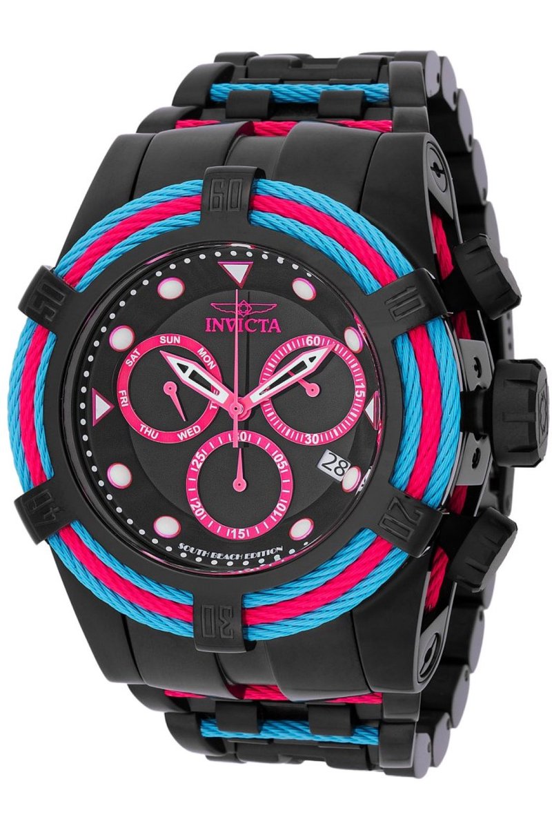 Invicta Bolt 48605 Heren Horloge - Waterdicht - Analoog - Quartz Uurwerk - Roestvrij Staal met zwarte Wijzerplaat - 53mm