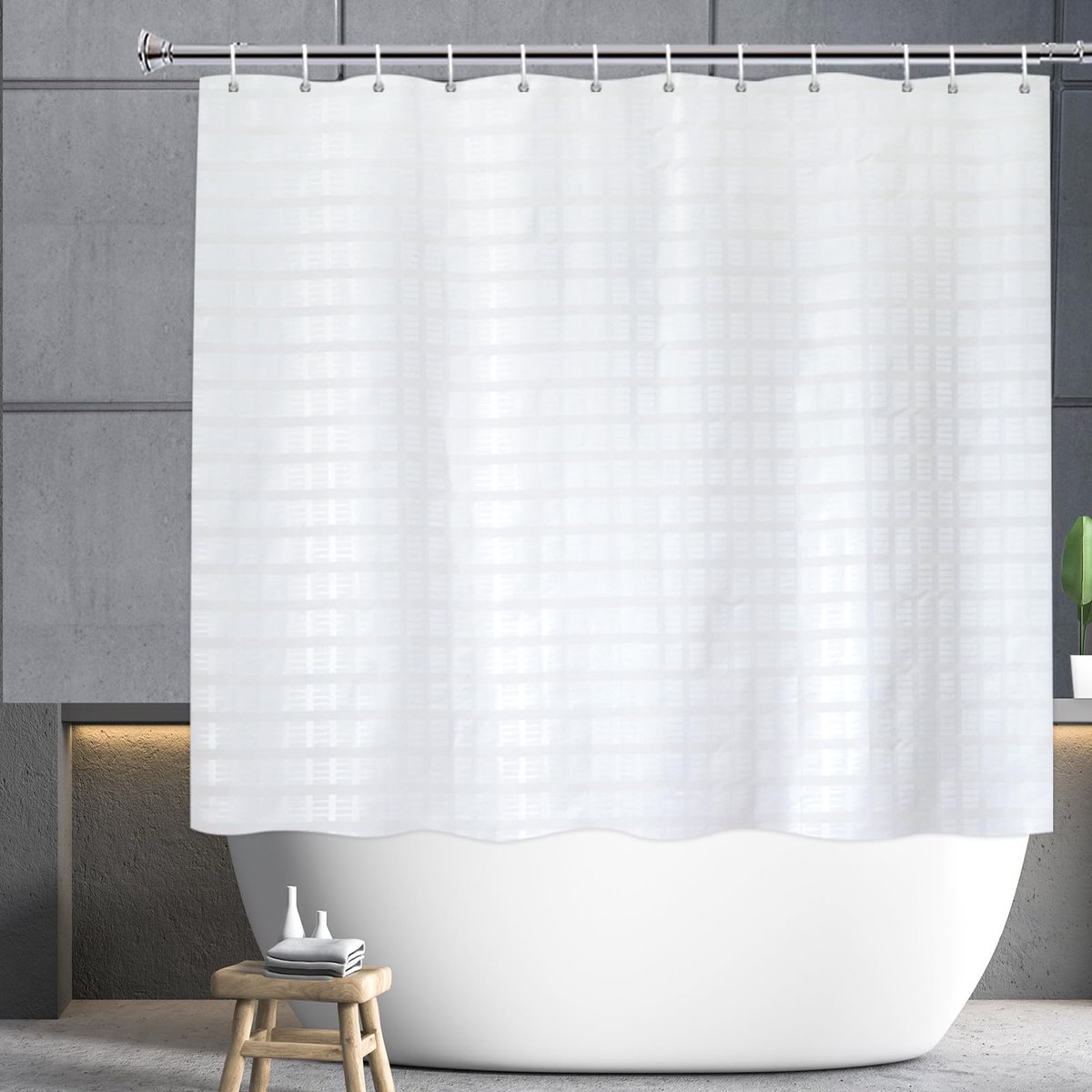 Ibenzoa® Waterafstotend Douchegordijn met Geometrisch Ontwerp en Metalen Inslagringen voor Badkamer