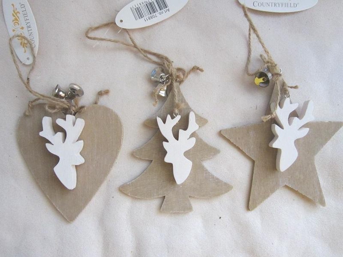 ZoeZo Design - set van 10 - kerst - kersthangers - kerstboomhanger - rendier - kersthanger - kerstdecoratie - assorti - afmeting per stuk circa 10 x 10 cm - met zilveren belletjes