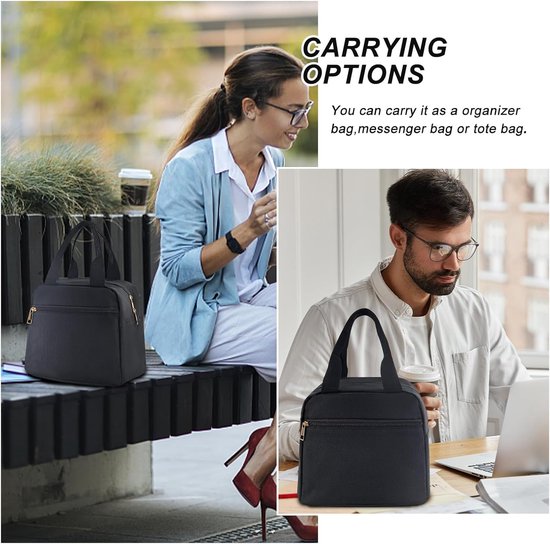 Lunchbox voor dames en heren, geïsoleerde lunchtas, herbruikbare lunchtassen, kleine thermische lunchboxen, snack-bento-koeltas voor werk, reizen en picknick (zwart) van FlowFly — afbeelding 3