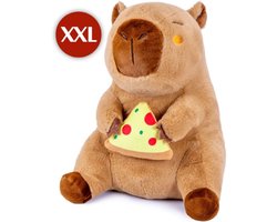 Topknuffels® - Capibara met Pizza Pluche Knuffel XXL 100 cm - Grote Capibara Knuffels Knuffeldier - Groot Bruin Knuffels Dierenknuffel - Kapibara Kapybara - Speelgoed Kawaii Kussen - TikTok Plush Toy