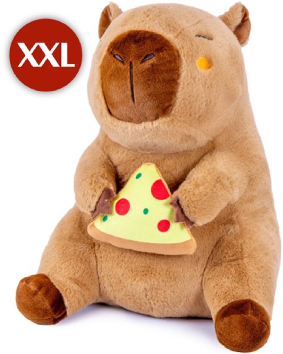 Topknuffels® - Capibara met Pizza Pluche Knuffel XXL 100 cm - Grote Capibara Knuffels Knuffeldier - Groot Bruin Knuffels Dierenknuffel - Kapibara Kapybara - Speelgoed Kawaii Kussen - TikTok Plush Toy
