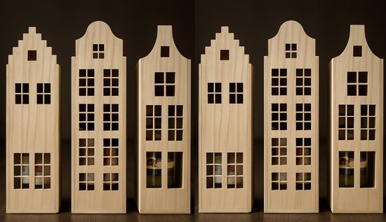 Set Van 6 Wijnkisten Grachtenpand Design Houten Flessenkist Met set-van-6-wijnkisten-grachtenpand-design-houten-flessenkist-met