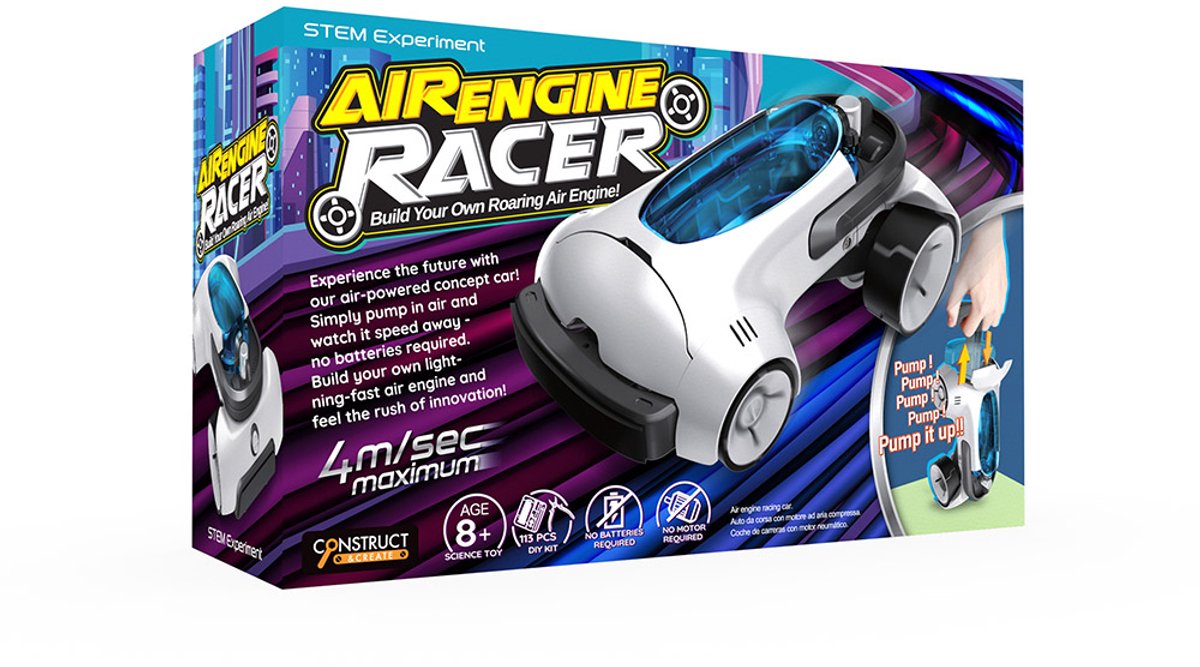 Construct and create Air Engine Racer - Luchtdruk auto bouwset - STEM speelgoed 8+