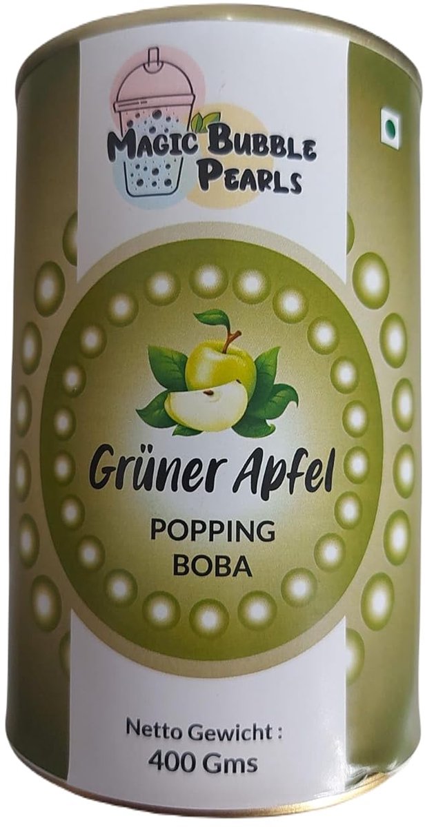 Magic Bubble Pearls – Groene Appel (Grüner Apfel) Popping Boba, 400g | Friszoete Vruchtparels voor Bubble Tea, Mocktails, IJs en Meer met Kajal Sticker
