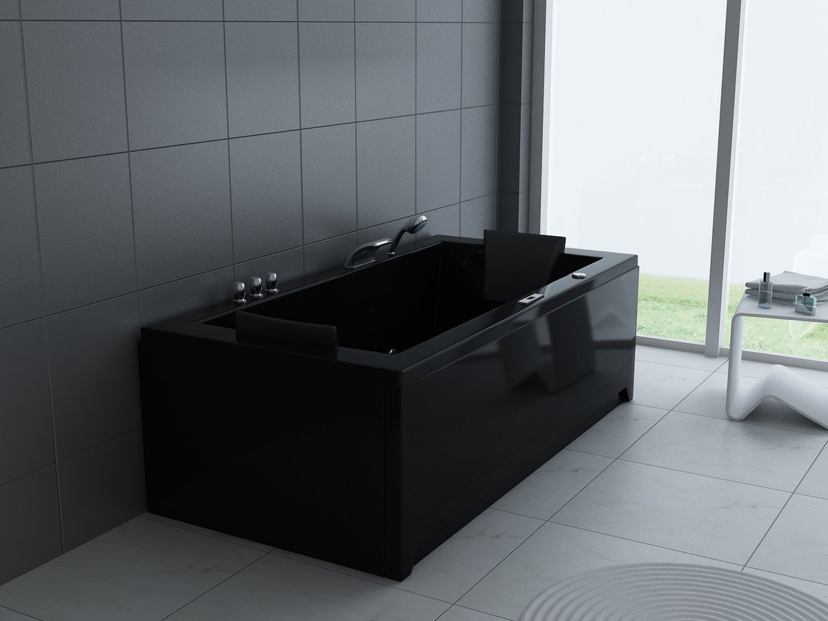 Whirlpool massagebad - 2 persoons - 183x90cm - Met heater - Half vrijstaand - Zwart