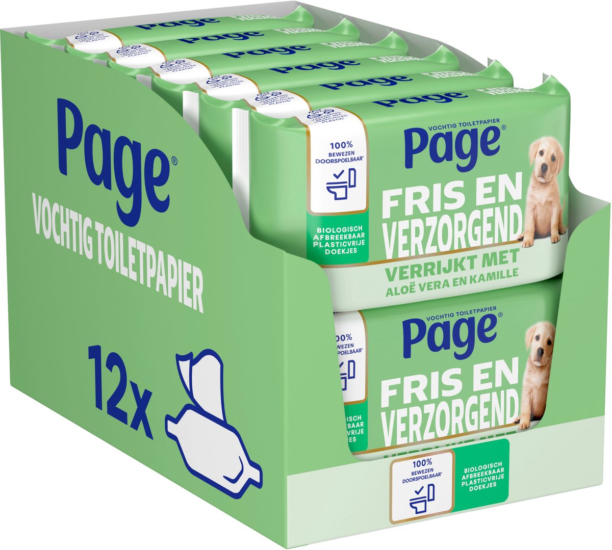 Page® vochtig toiletpapier - Fris en Verzorgend (Aloë Vera) - met Aloë Vera en Kamille - 456 velletjes - 12 x 38 stuks op Prijzenvolger.com