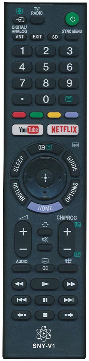 Slimtron Universele Sony Afstandsbediening – Geschikt voor alle Sony Bravia en Smart TV's – Met Netflix en YouTube Sneltoetsen – TX300E TX310 TX100D TX200 en meer - Model SNY-V1