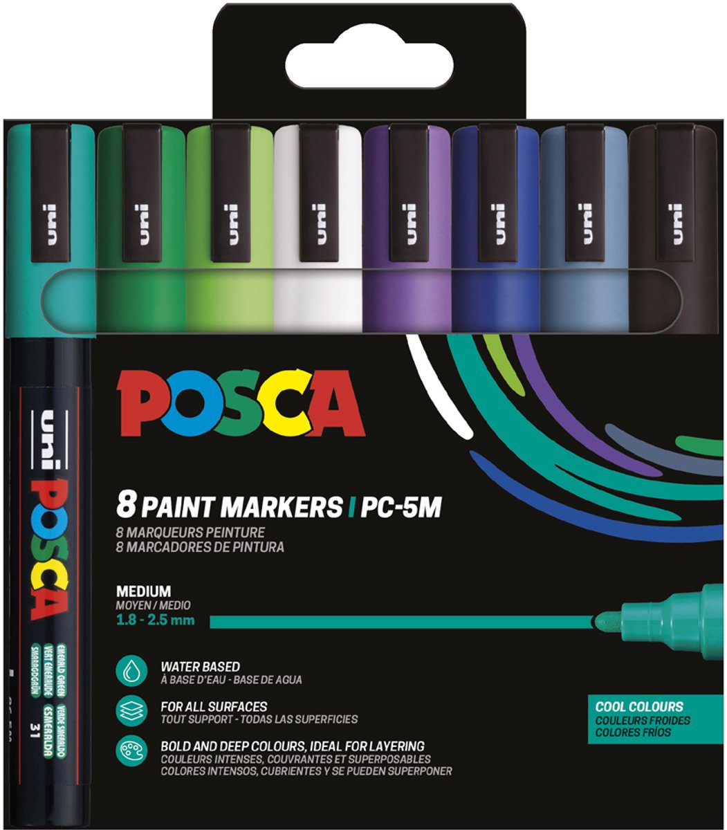 Posca stiften set 5M wit/zwart/goud/zilver — afbeelding 17