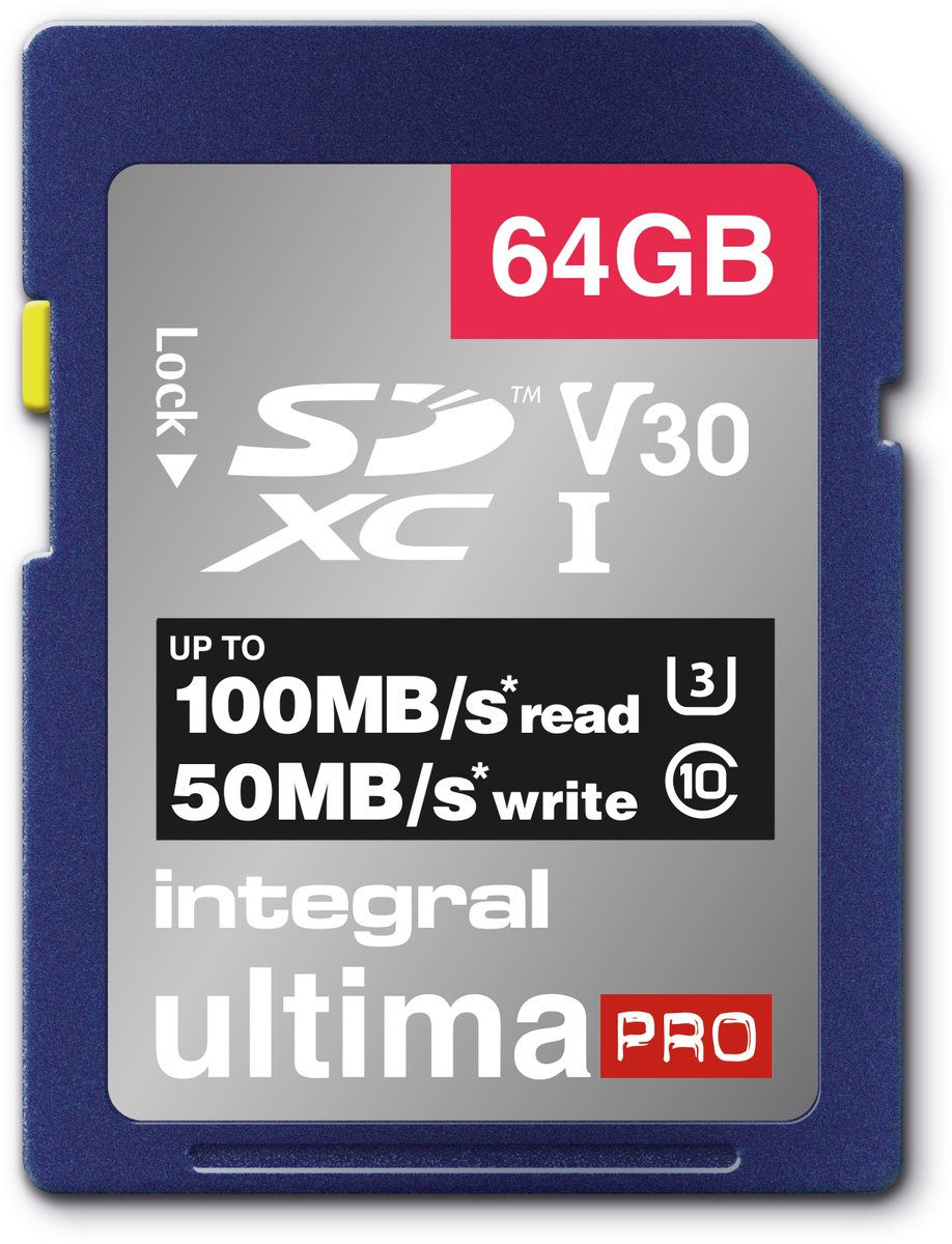 Geheugenkaart integral sdxc v30 64gb