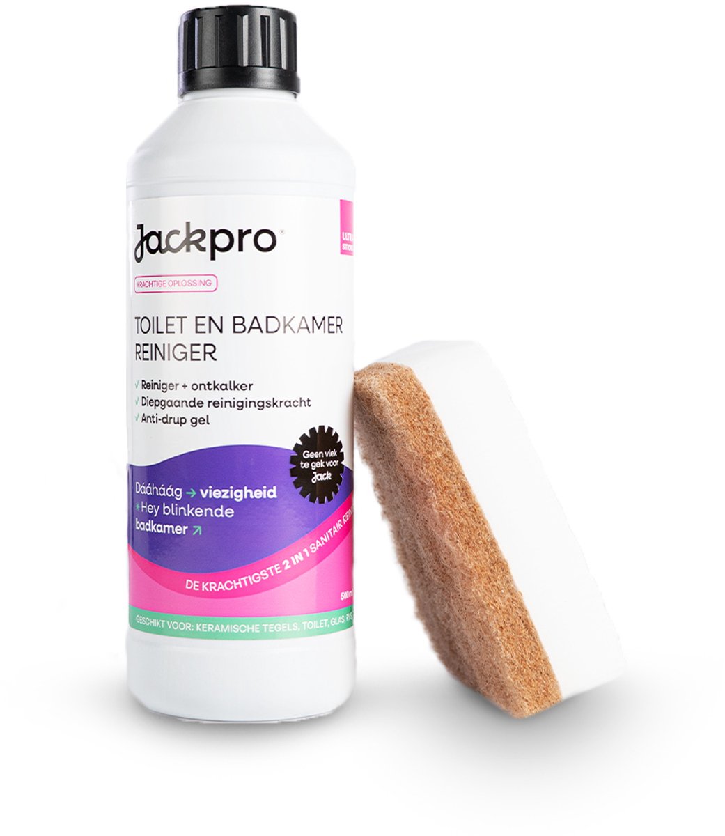 Jackpro Toilet en Badkamerreiniger ULTRA STRONG 500 ml + Jackpad - Sanitairreiniger en Ontkalker - Gel tegen Kalk, Zeepresten en Vuil
