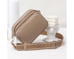Crossbody Bag voor dames - kleine schoudertas met ritssluiting - brede schouderriem - PU-leer - crossbody schoudertas - mobiele telefoon - voor reizen - dagelijks werk - winkelen - Kaki
