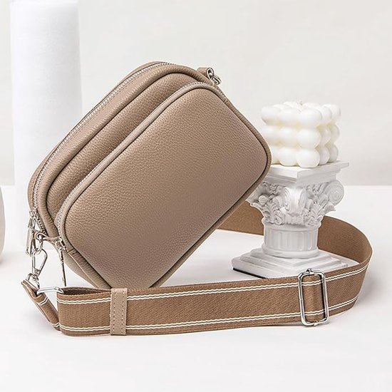 Crossbody Bag voor dames - kleine schoudertas met ritssluiting - brede schouderriem - PU-leer - crossbody schoudertas - mobiele telefoon - voor reizen - dagelijks werk - winkelen - Kaki