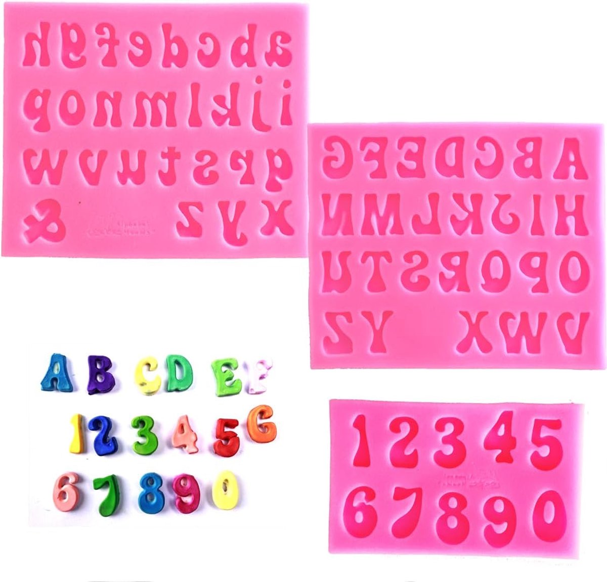 Lettervormen en cijfers, siliconen fondantvorm, chocoladevorm, siliconenvormen met cijfers 0-9 en 26 letters voor het bakken van desserts en taartdecoratie (3-pack)