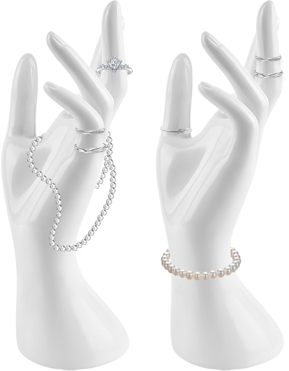 Armband displaystandaard, 2-pack hand sieradenstandaard, mannequin hand, ringen displaystandaard sieraden displayhouder, vrouwelijk handmodel, sieradenhouder voor kettingen, ringen, armbanden (wit)