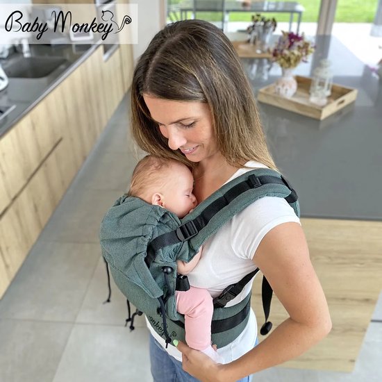 BabyMonkey® Regolo - Baby Draagzak - Ergonomische - 100% katoen - Pasgeboren (0-24 maanden) - 100% Made in Italy - Donker groen van Merkloos — afbeelding 2
