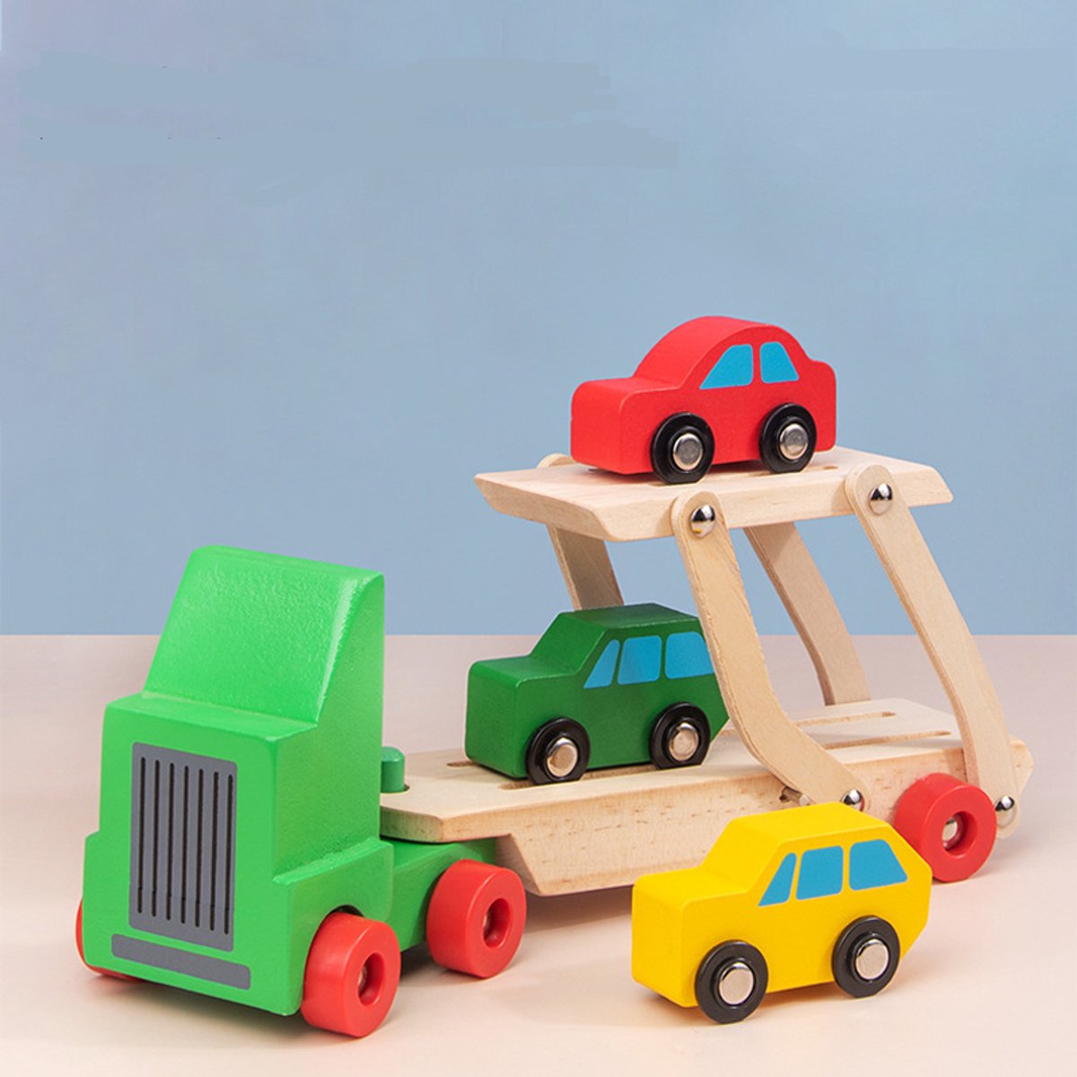 Houten speelgoed truck transportwagen - Educatief montessori speelgoed - duurzaam speelgoed 1 jaar - Jongens speelgoed