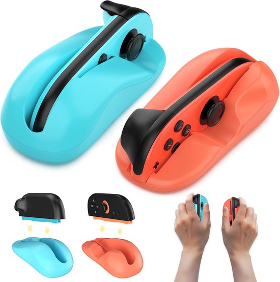 PlayCool Nintendo Switch 2 Joy-Con MouseGrip Set van 2 – Draagbare Beugels voor Joy-Con Controllers – Ergonomische Grip voor Muismodus – Rood/Blauw