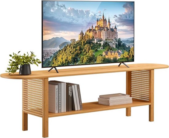 YGHQAP TV-meubel tv-standaard met 2 kasten en 2 vakken, tv-bank van hout voor 55 inch tot max. tv, meubels voor woonkamer, slaapkamer, 150 x 40 x 48 cm (tv-kast YGHQAP TV-meubel tv-standaard met 2 kasten en 2 vakken, tv-bank van hout voor 55 inch tot max. tv, meubels voor woonkamer, slaapkamer, 150 x 40 x 48 cm (tv-kast