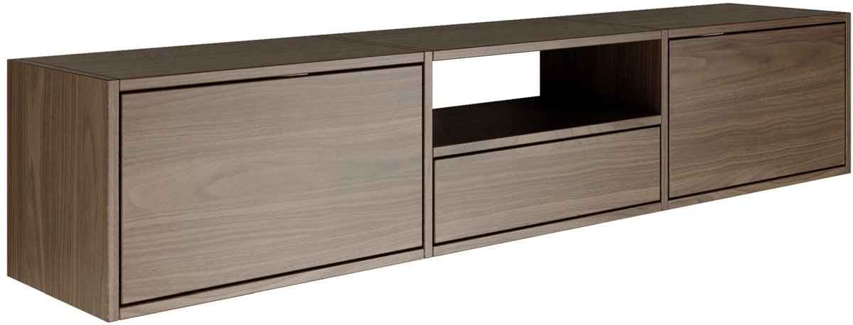 Selsey Framme – zwevend tv-meubel met drei kleppen en een vak, notenhout look, 150 cm Houtlook walnoot