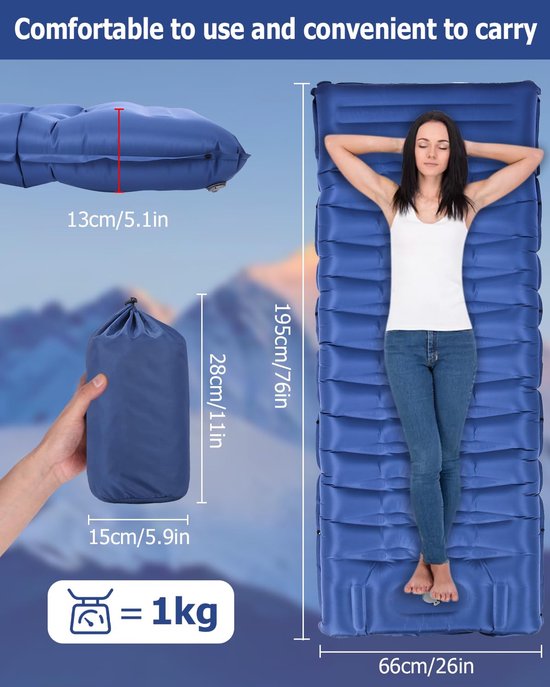 Unyqoos® Comfortabele en Dikke Zelfopblazende Slaapmat voor Outdoor Avonturen met Voetpomp — afbeelding 2