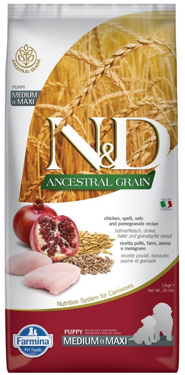 Farmina N&D Ancestral Grain Adult Dog Medium & Maxi - Kip - 12 kg