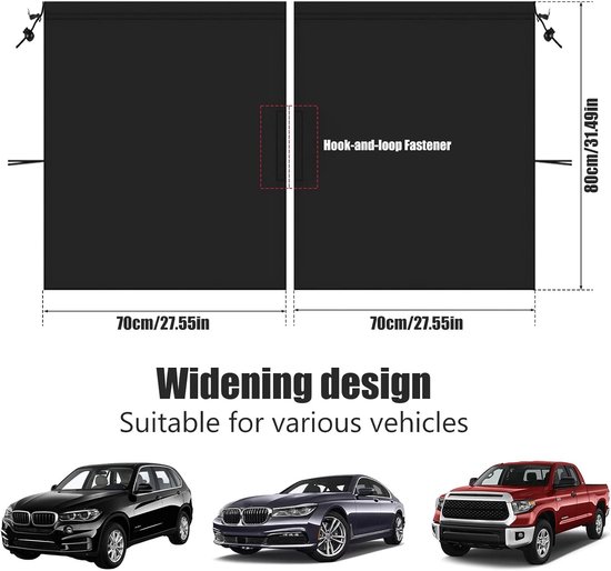 KZQ Auto privacy gordijn - auto verduisteringsgordijn - privacy gordijn - auto scheidingsgordijn - zonnescherm - scheidingswand tussen de achterbank - 70×80cm - verduisterings zonnescherm - geschikt voor reizen, kamperen, dutjes doen, slapen - zwart van Merkloos — afbeelding 5