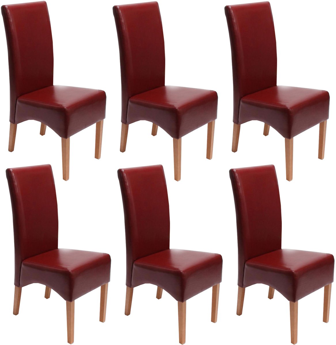 Set van 6 eetkamerstoelen/keukentoelen Latina, LEER ~ rood, lichte poten