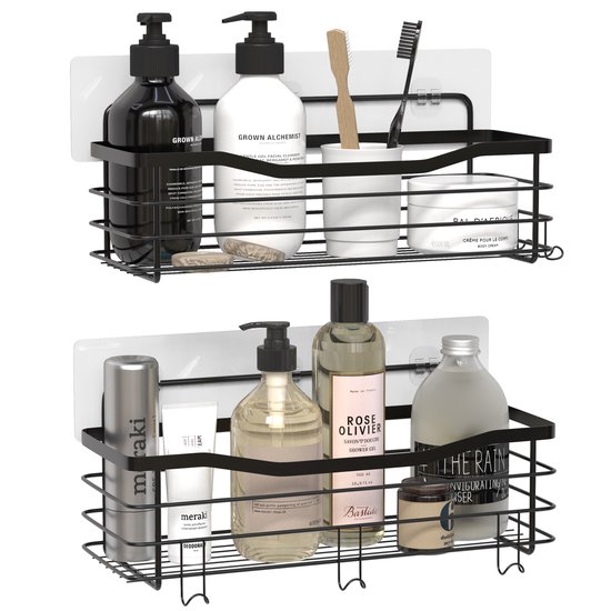 Support de douche Avalo sans Embouts - 2 pièces - Support mural autocollant - Résistant à la rouille - Charge maximale : 10 kg - Panier de douche