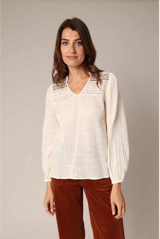 Chemisier bohème DEELUXE 100% coton avec broderie et manches longues XS