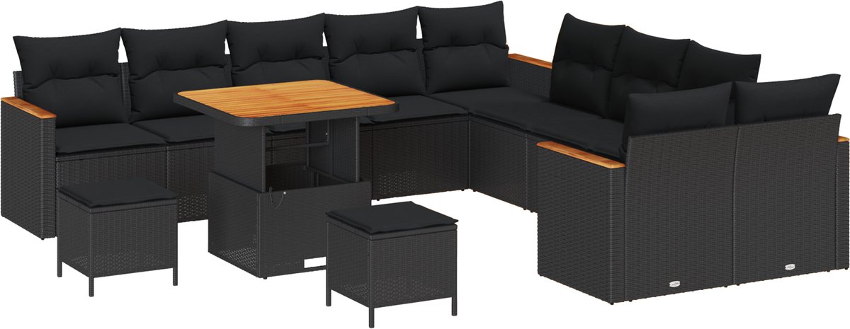 vidaXL - Tuinbank - Set - 13 - pcs - Zwart - poly - rattan