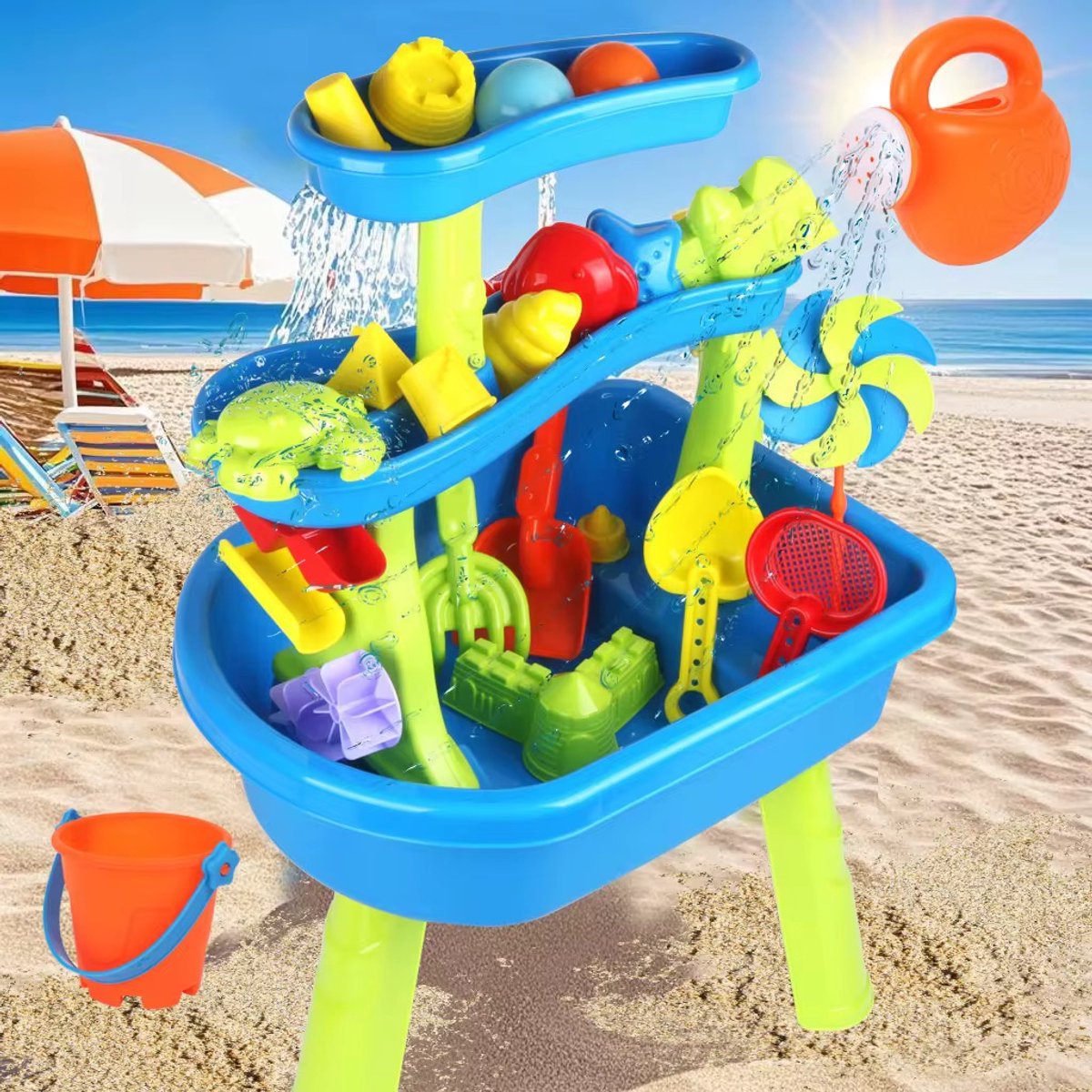 Watertafel & Zandtafel in één - 36-delig Buitenspeelgoed - Water speelgoed voor kinderen - 3-laagse watertafel - Hoogte van 71 cm — afbeelding 3