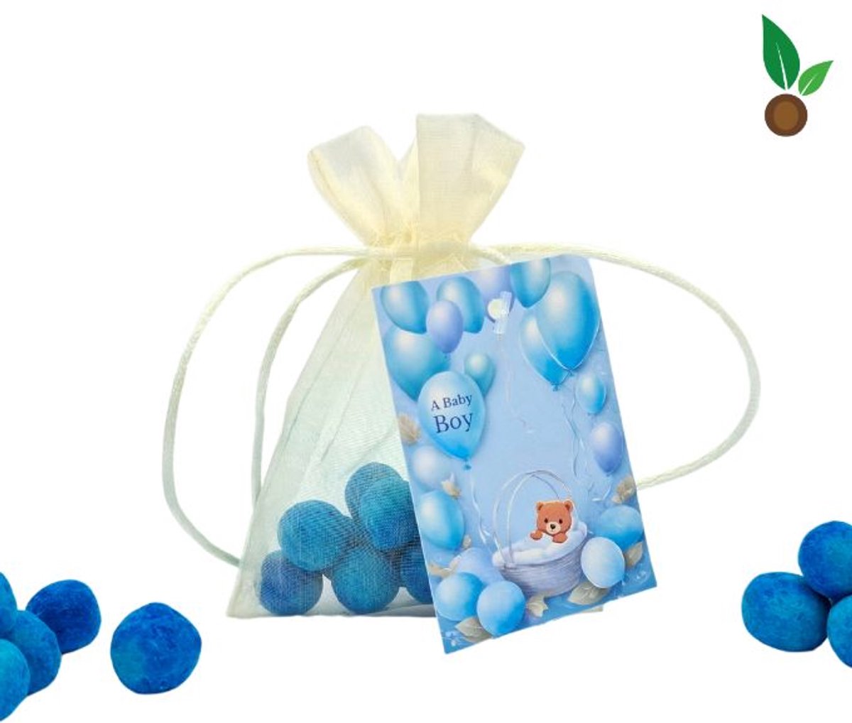 Geboorte Jongetje: 15 Babyblauwe Zaadbommetjes in Organza zakje
