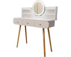 GrabAndGo Kaptafel met Spiegel en Verlichting - 100 x 126 cm - Extra Opslagruimte - Make-up Tafel met Spiegel